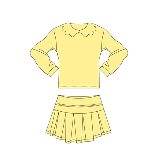11.13 GLD1505 Pre order No Moq Yoga fabric Baby Girls Yellow Collar Shirts Top Skirt Shorts Yoga Clothes Sets