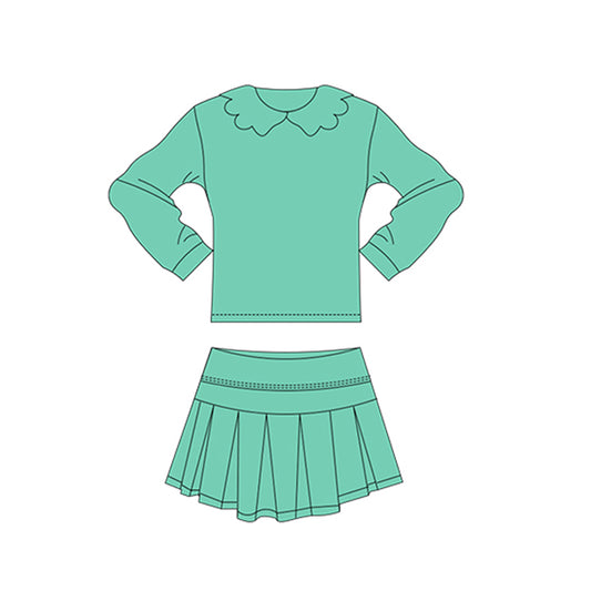 11.13 GLD1506 Pre order No Moq Yoga fabric Baby Girls Green Collar Shirts Top Skirt Shorts Yoga Clothes Sets