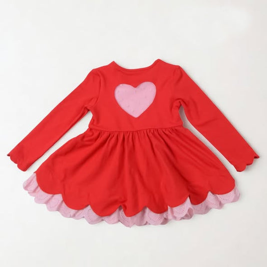 11.14 GLD1507 Pre order No Moq Baby Girls Long Sleeve Hearts Valentines Ruffle Knee Length Dresses