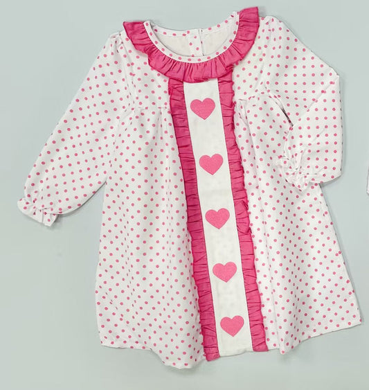 11.18 GLD1510 Pre order No Moq Baby Girls Pink Polka Dots Hearts Valentines Collar Knee Length Dresses