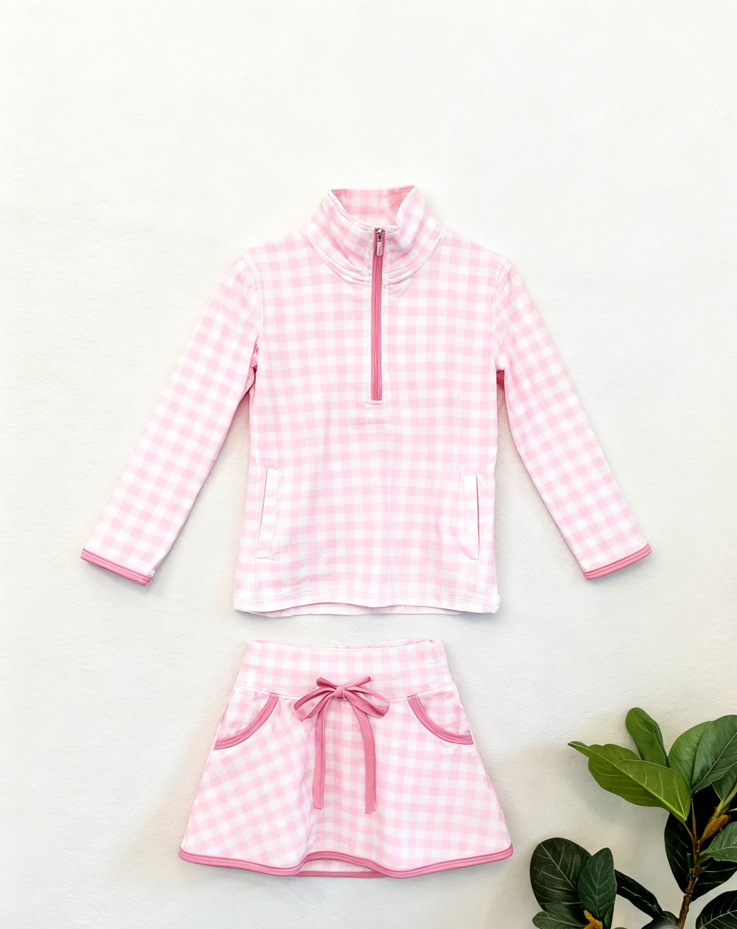 11.18 GLD1514 Pre order No Moq Yoga fabric Baby Girls Pink Checked Pockets Zipper Pullovers Skirt Shorts Yoga Clothes Sets