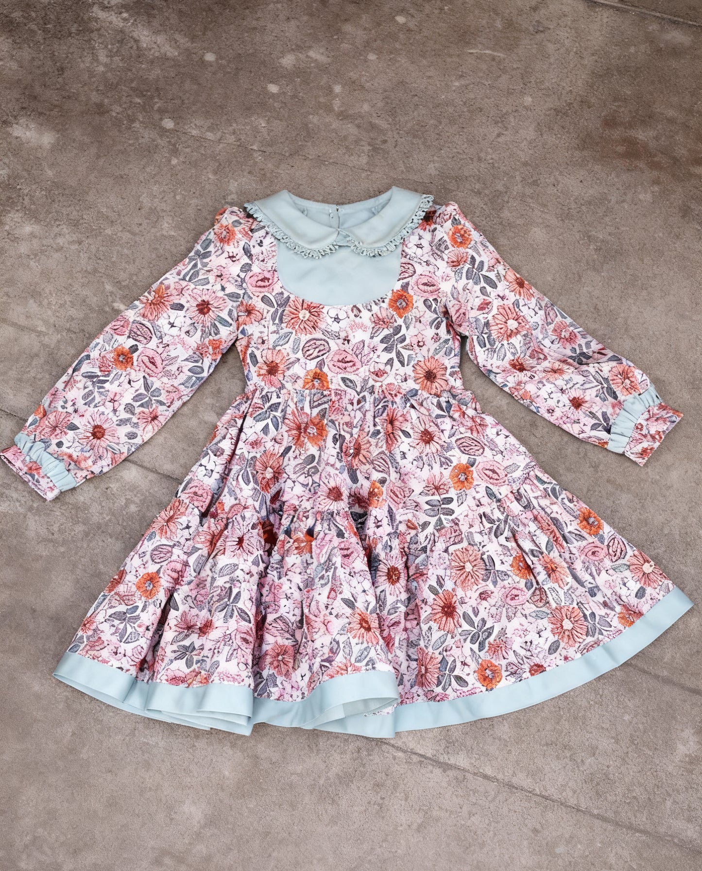 11.19 GLD1516 Pre order No Moq Baby Girls Long Sleeve Floral Collar Ruffle Knee Length Dresses