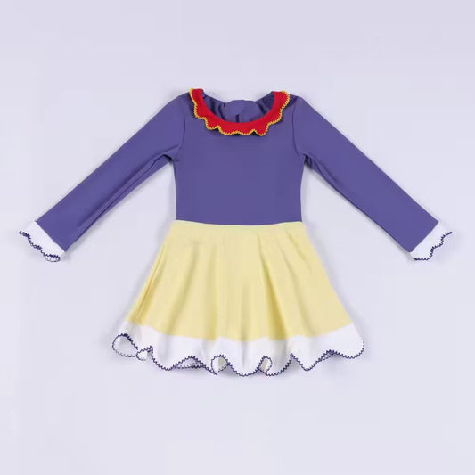 11.20 GLD1521 Pre order No Moq Yoga fabric Baby Girls Yellow Purple Red Yoga Ruffle Collar Knee length Dresses