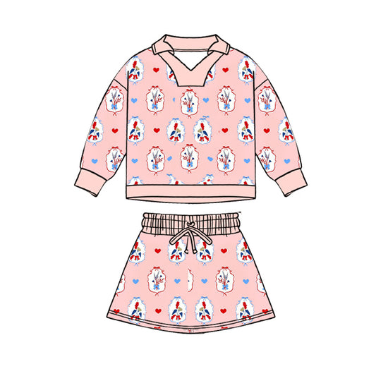 11.20 GLD1537 Pre order No Moq Baby Girls Hearts Flowers Top Skirt Shorts Valentines Clothes Sets