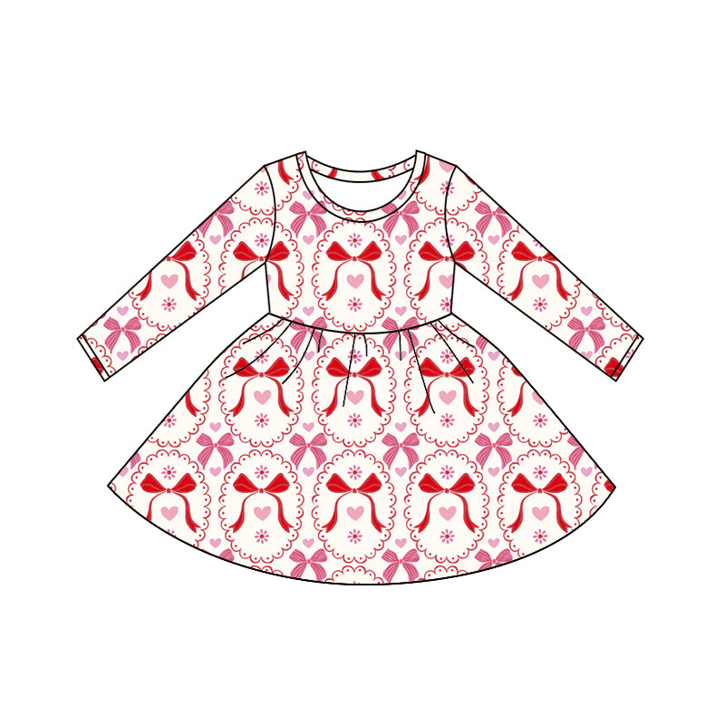 11.20 GLD1541 Pre order No Moq Baby Girls Bows Hearts Checked Valentine Knee Length Dresses