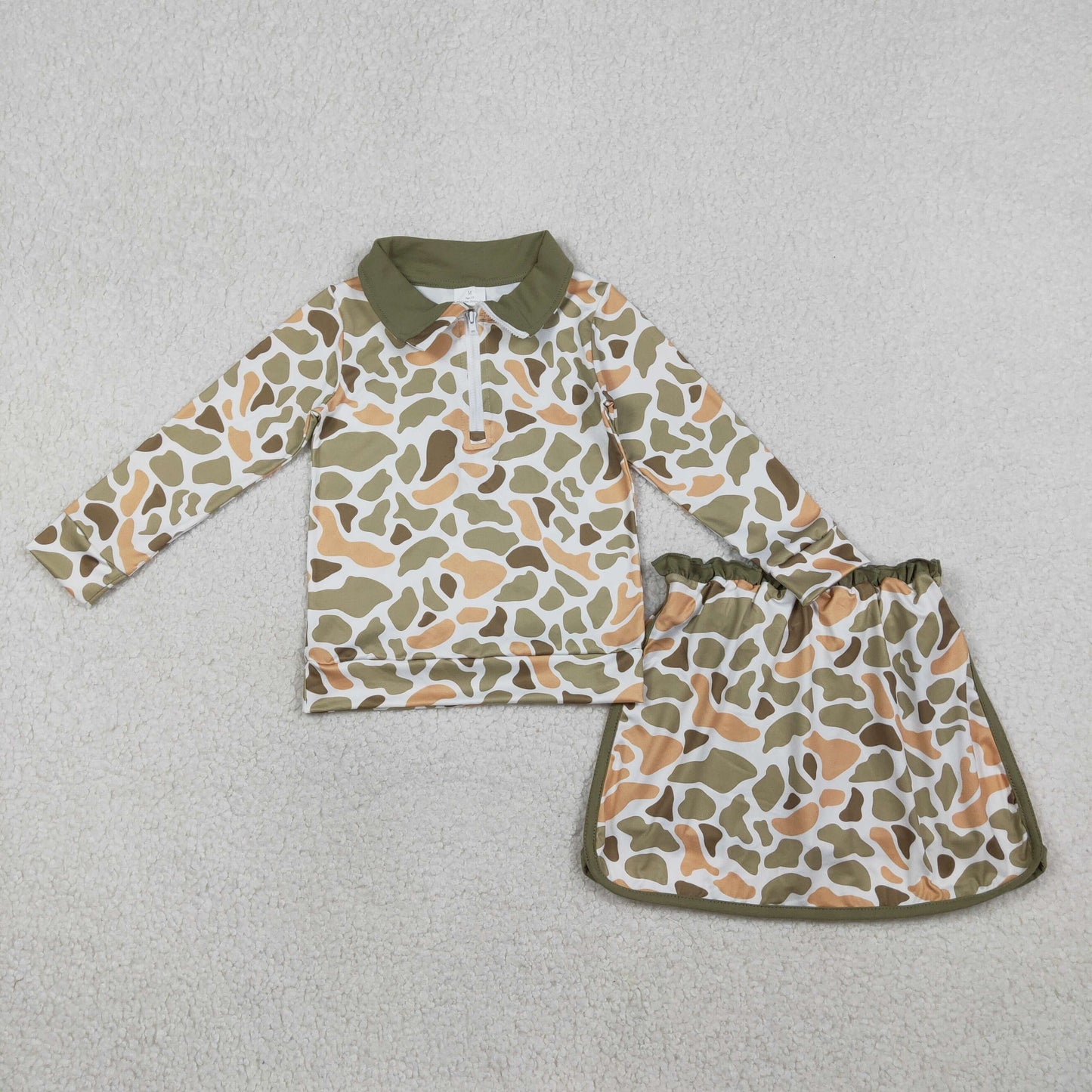 1.17 RTS NO MOQ （In stock）GLD1545 Baby Girls Southern Orange Camo Zip Pullover Skirt Shorts Clothes Sets