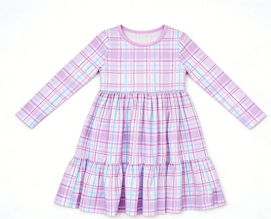 12.13 GLD1568 Pre order No Moq Baby Girls Colorful Checked Patchwork Knee Length Dresses