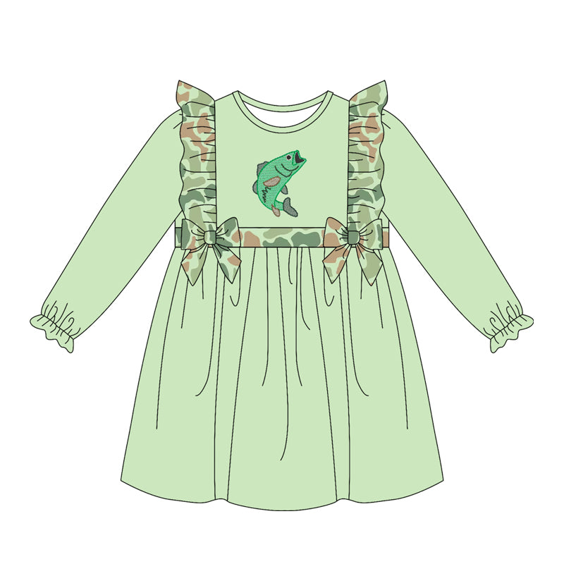 4.15 Pre order No Moq Baby Girls Long Sleeve Camo Hunting Knee Length Dresses