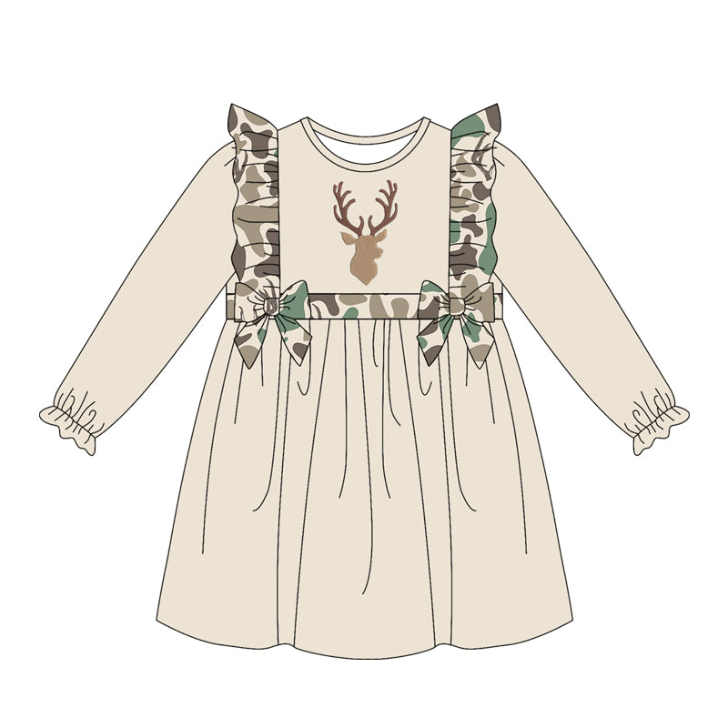 4.15 Pre order No Moq Baby Girls Long Sleeve Camo Hunting Knee Length Dresses