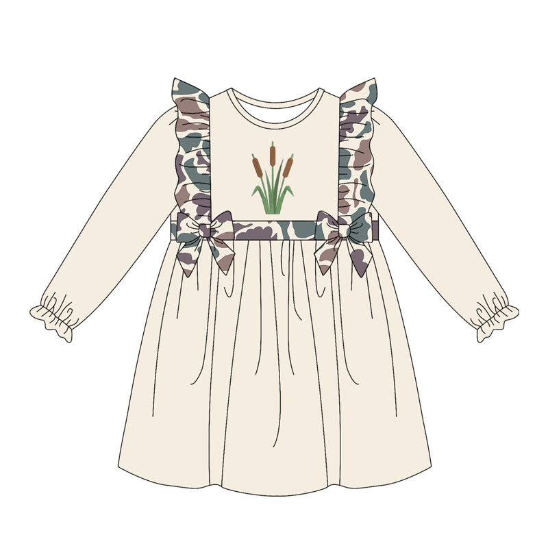 4.15 Pre order No Moq Baby Girls Long Sleeve Camo Hunting Knee Length Dresses