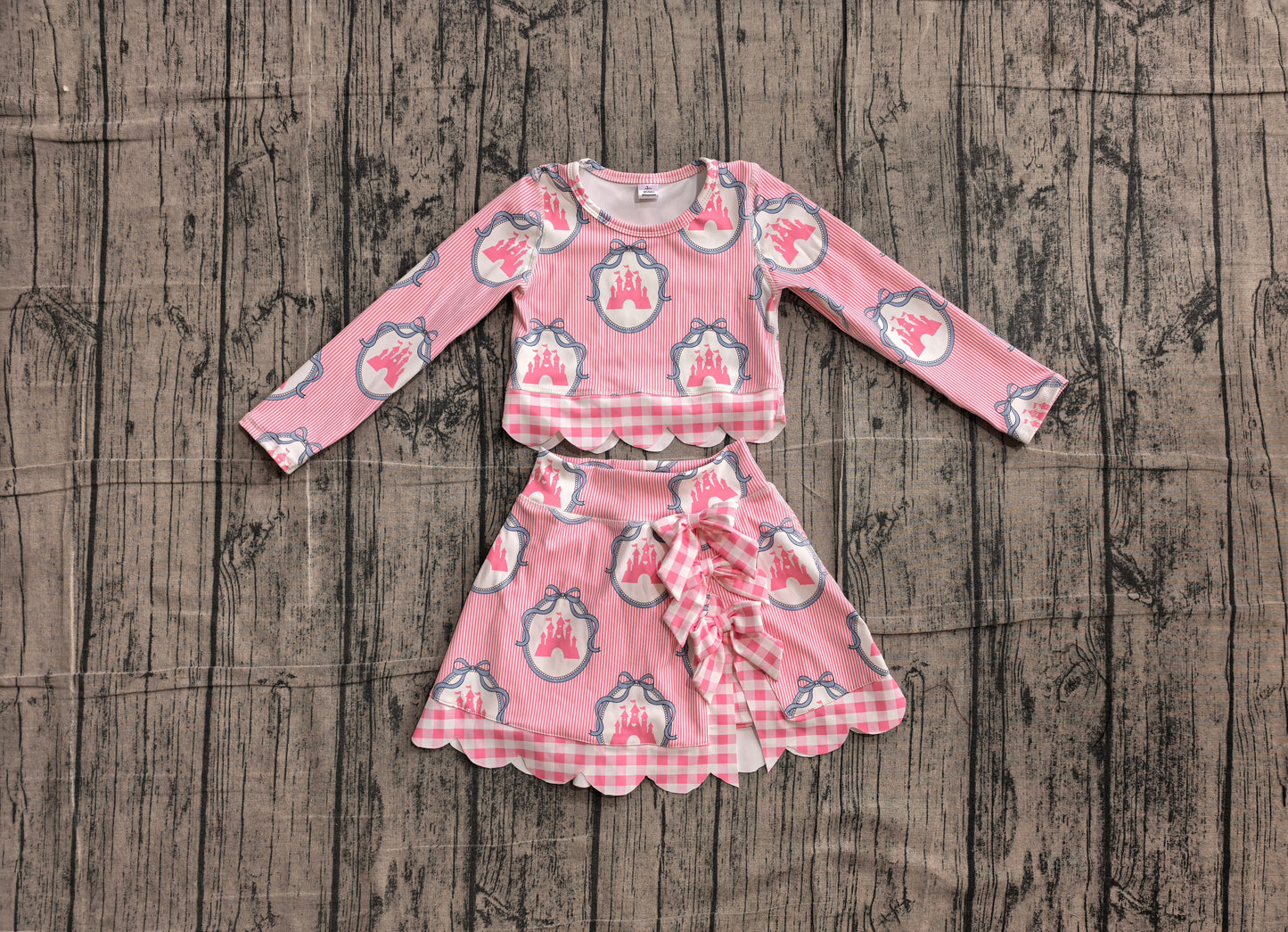 6.2 GLD1601 Sample No Moq Yoga Baby Girls Pink Stripe Scallop Edge Skort Summer Yoga Set