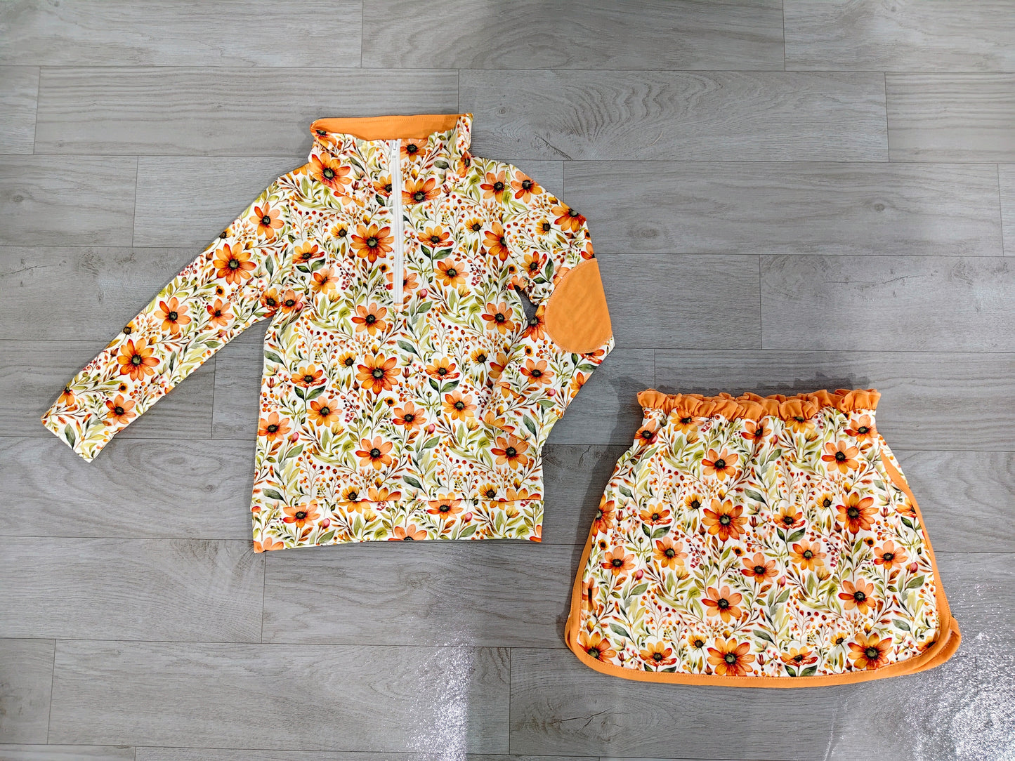 GLD1606 Sample No Moq Baby Girls Long Sleeve Flowers Zip Pullovers Skirt Short Fall Clothes Sets