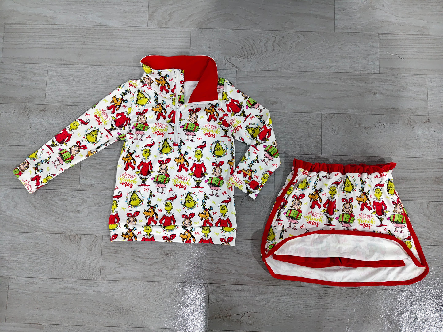 GLD1608 Sample No Moq Baby Girls Green Face Frogs Gifts Zip Top Skirt Short Christmas Clothes Sets