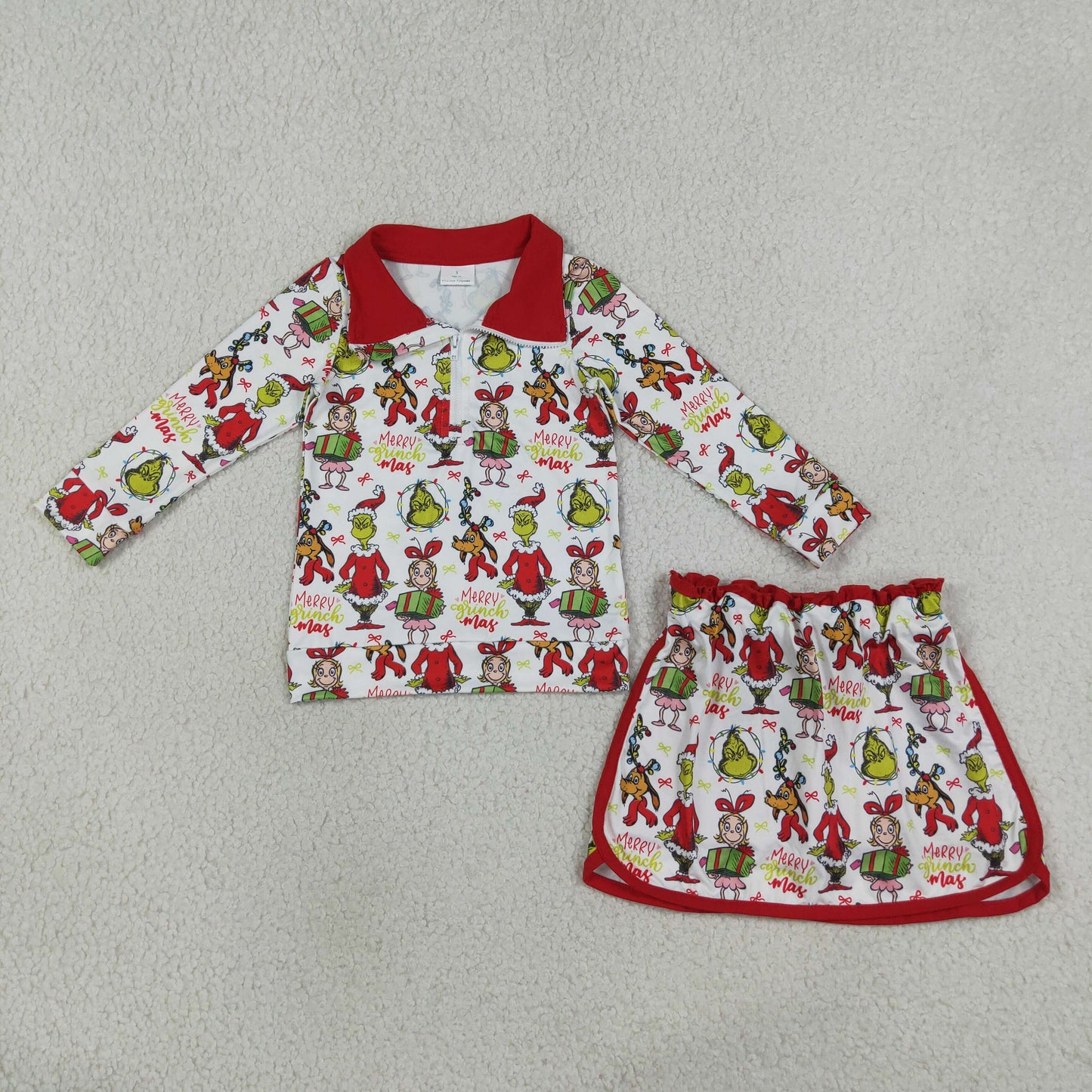 RTS Sibling Baby Girls Long Sleeve Zip Top Skort Holiday Casual Christmas Clothes Set