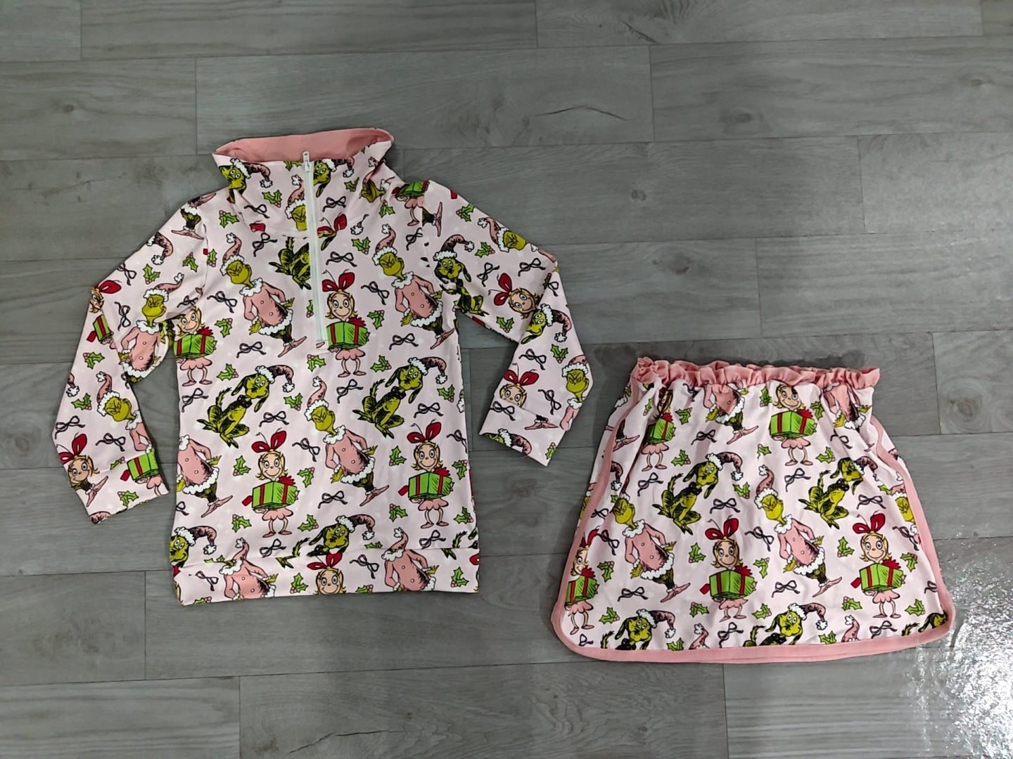 GLD1610 Sample No Moq Baby Girls Green Face Frogs Gifts Zip Top Skirt Short Christmas Clothes Sets