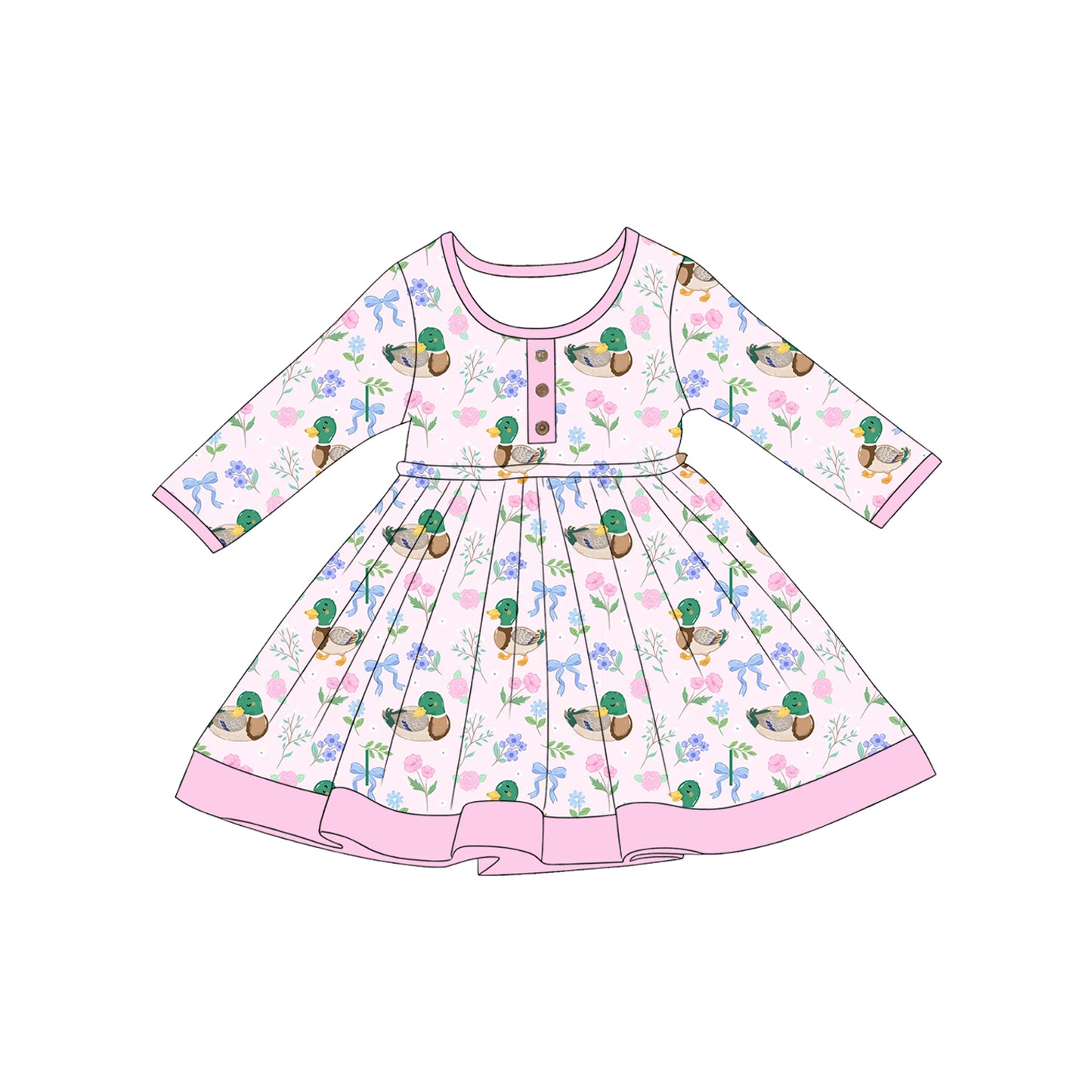 5.1 Pre order No Moq Baby Girls Ducks Flowers Top Pockets Flare Pant Hunting Clothes Sets dress and romper