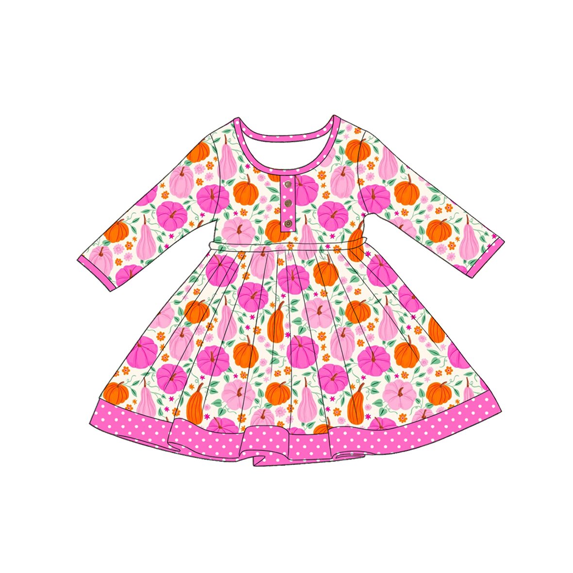 5.1 Pre order No Moq Baby Girls Long Sleeve Button Knee Length Dresses