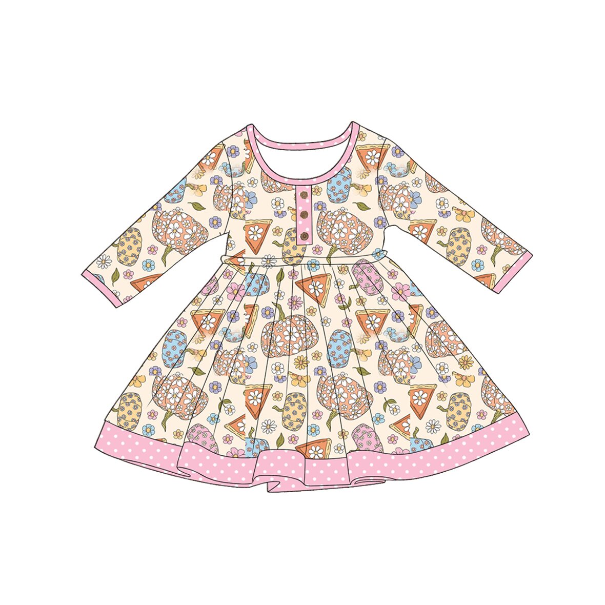 5.1 Pre order No Moq Baby Girls Long Sleeve Button Knee Length Dresses
