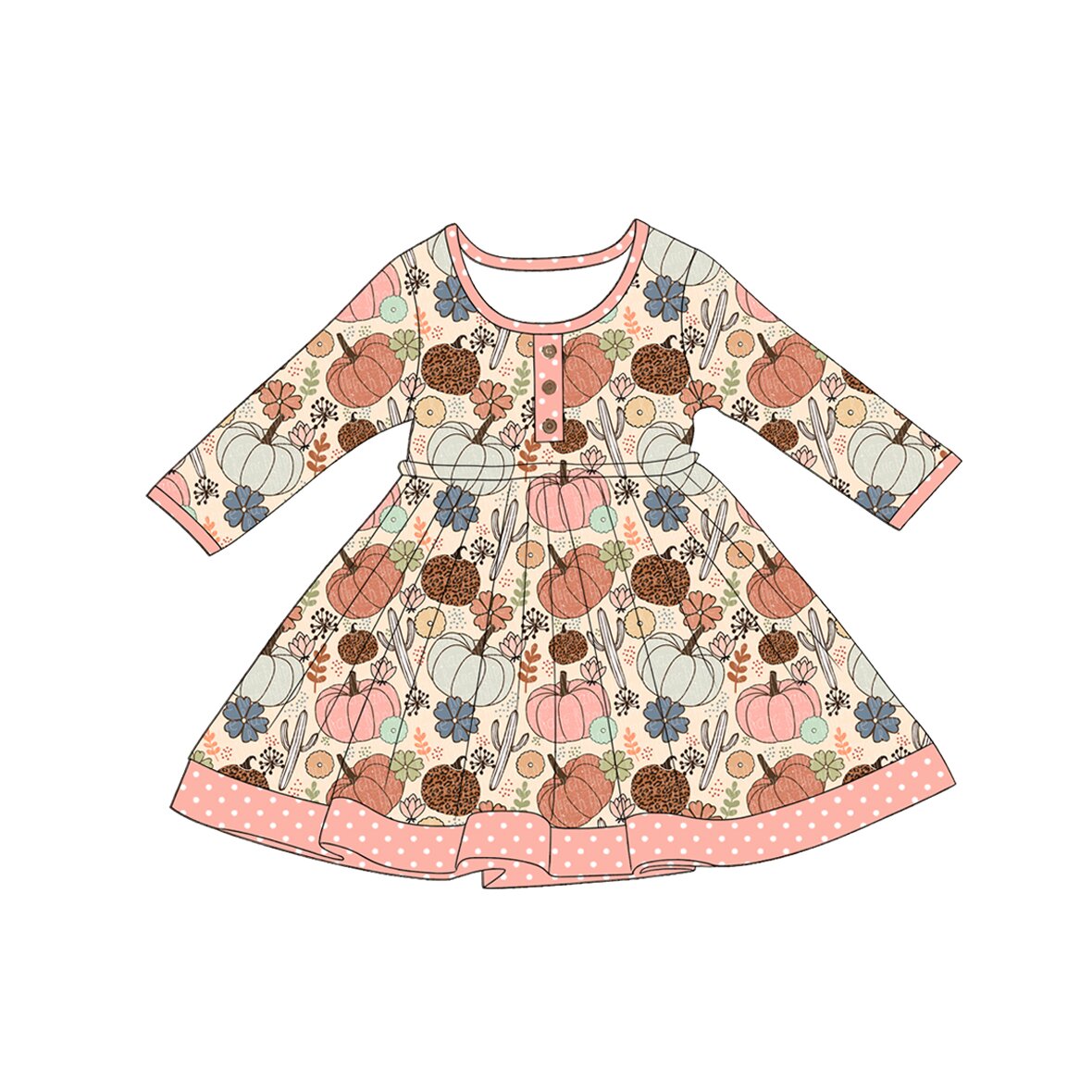 5.1 Pre order No Moq Baby Girls Long Sleeve Button Knee Length Dresses