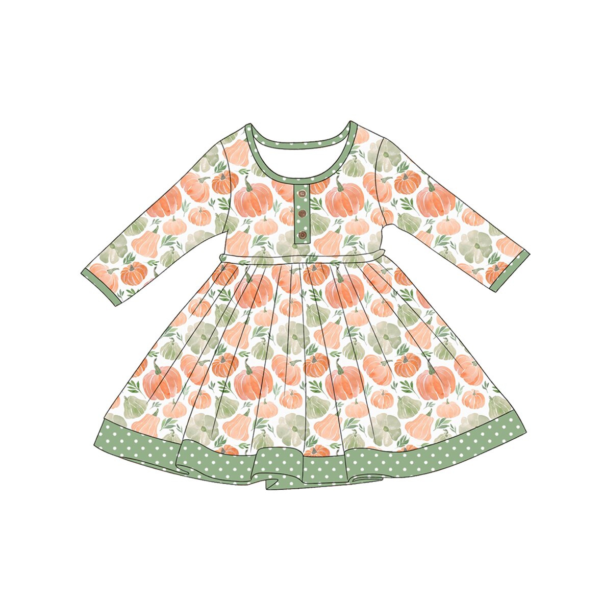 5.1 Pre order No Moq Baby Girls Long Sleeve Button Knee Length Dresses