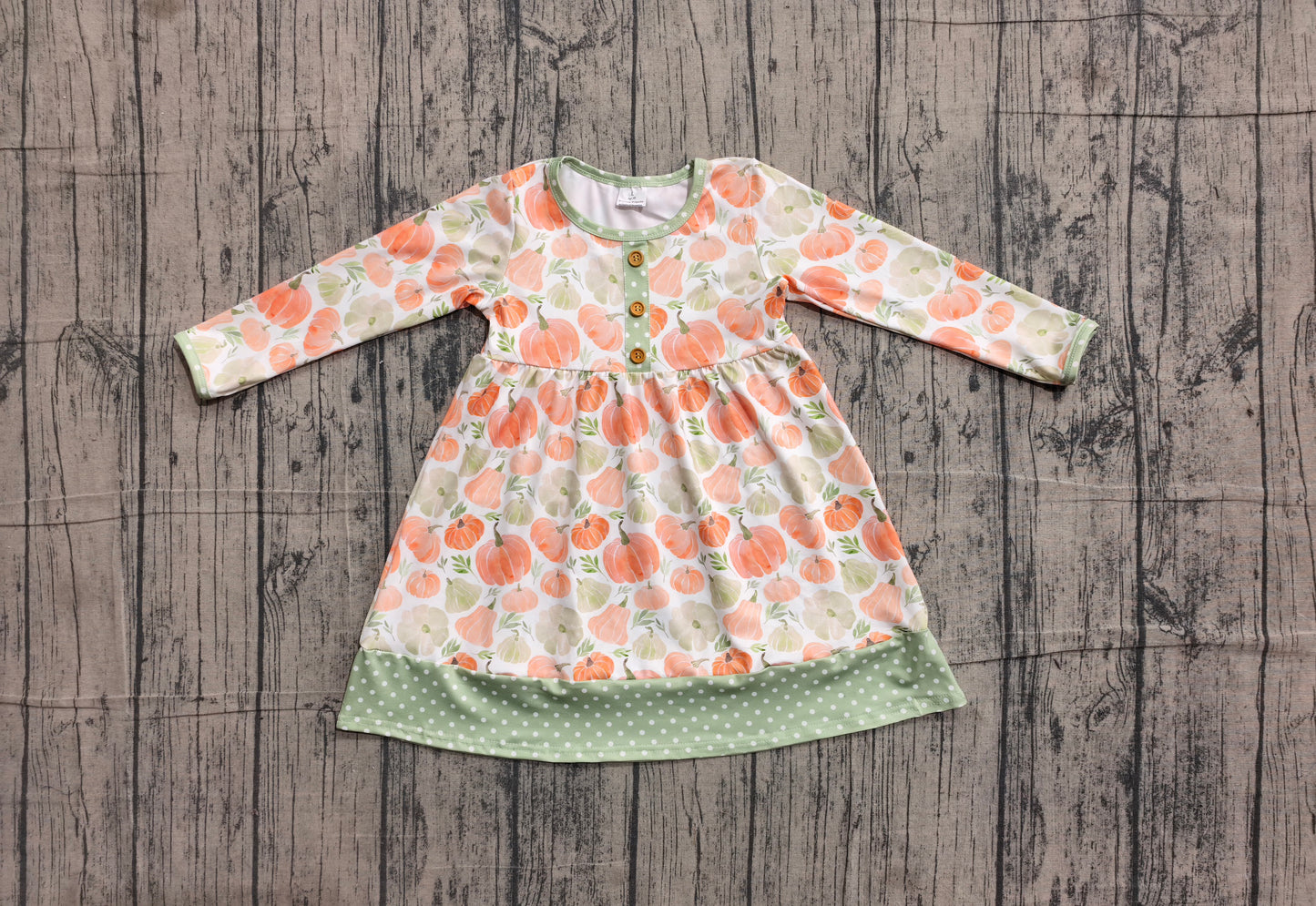 5.28 GLD1626 Sample No Moq Baby Girls Long Sleeve Pumpkins Button Fall Knee Length Dresses