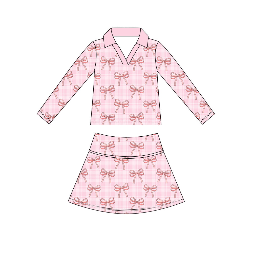 5.9 Pre order No Moq  Baby Girls Floral Bow Print Long Sleeve Top Casual Yoga Skirt Set