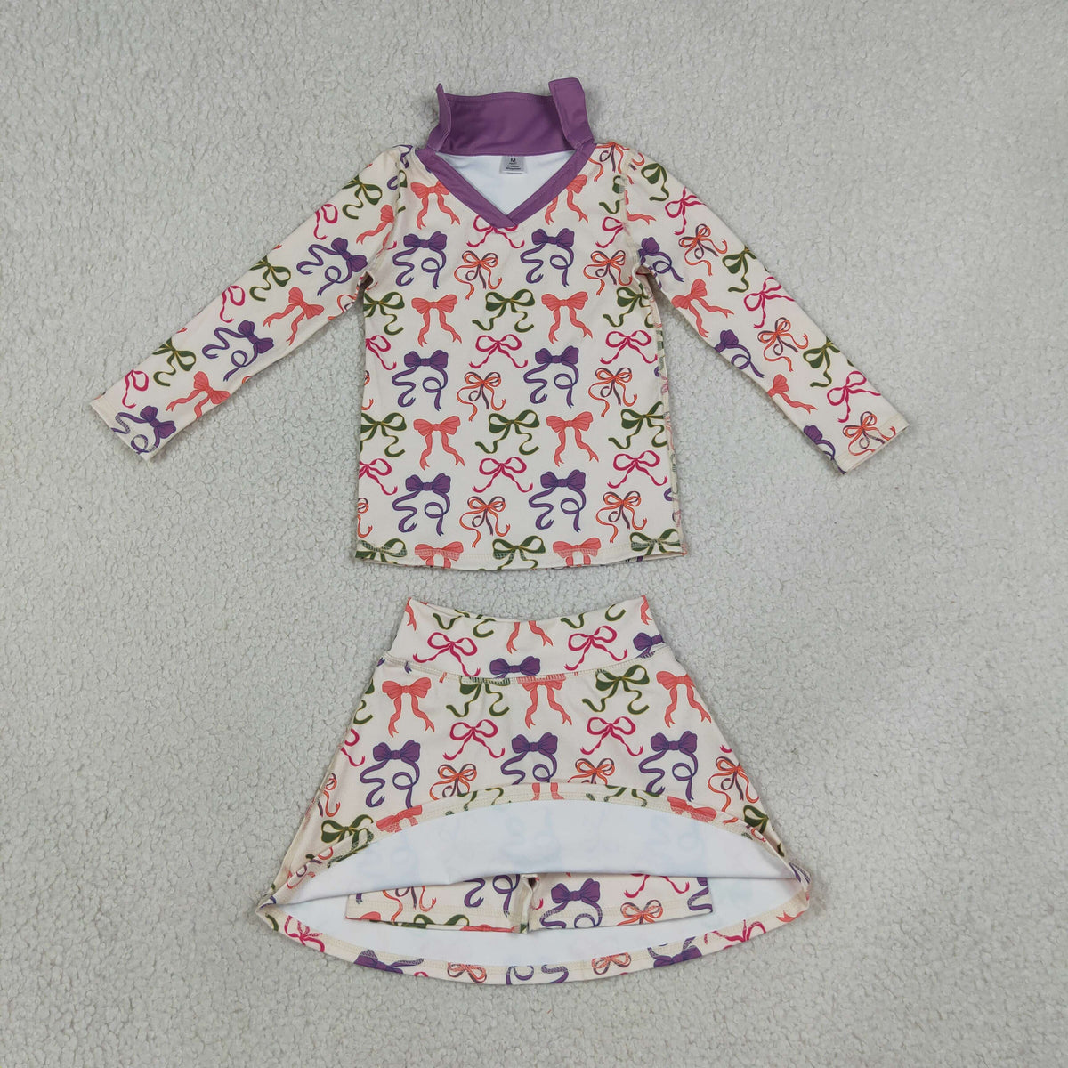 RTS NO MOQ （In stock）GLD1632 Baby Girls Colorful Bows Long Sleeve Top Skirt Short Yoga Active Clothes Set