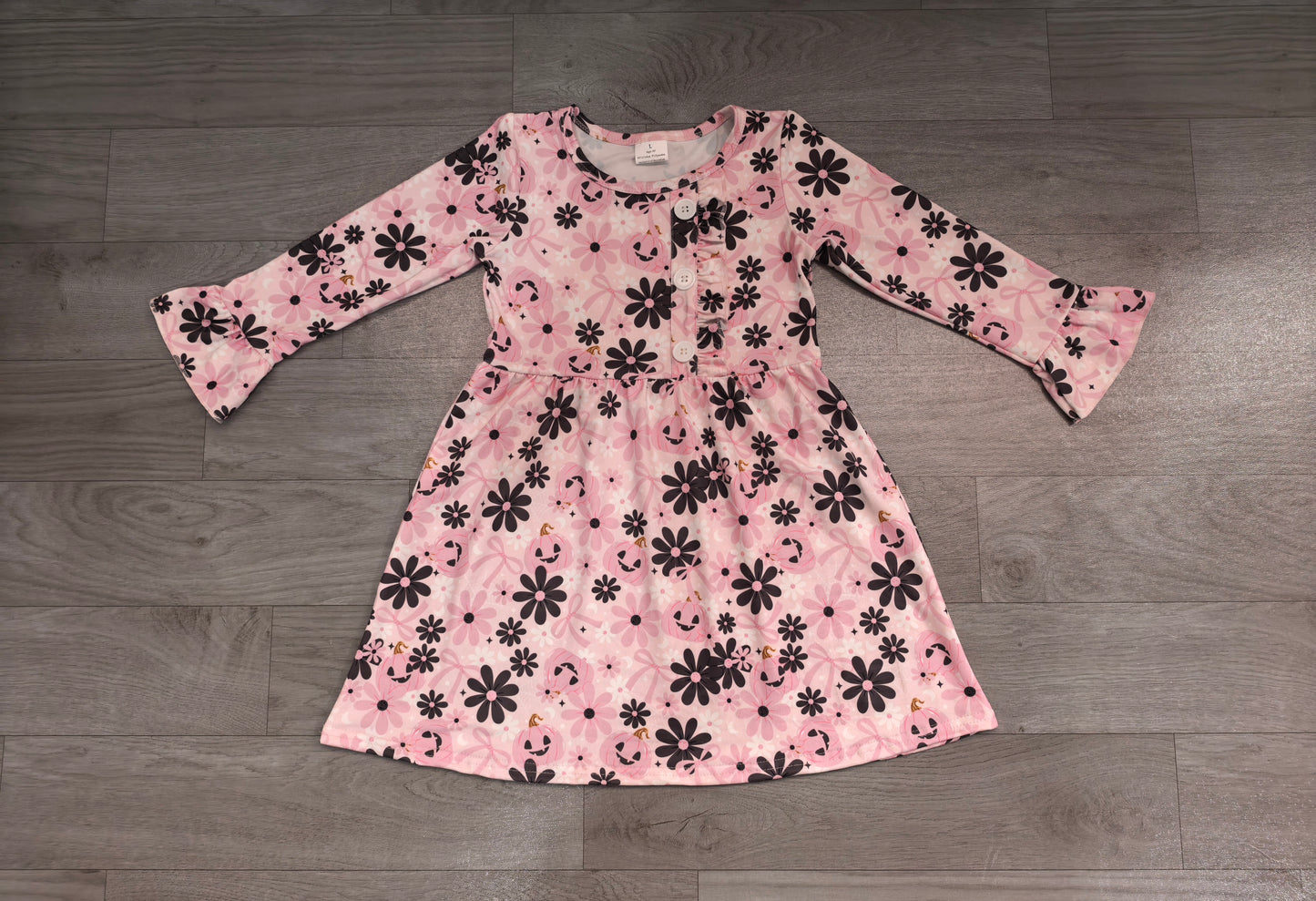 GLD1637 Sample No Moq milk silk Baby Girls Ghosts Pumpkins Flowers Button Halloween Knee Length Dresses