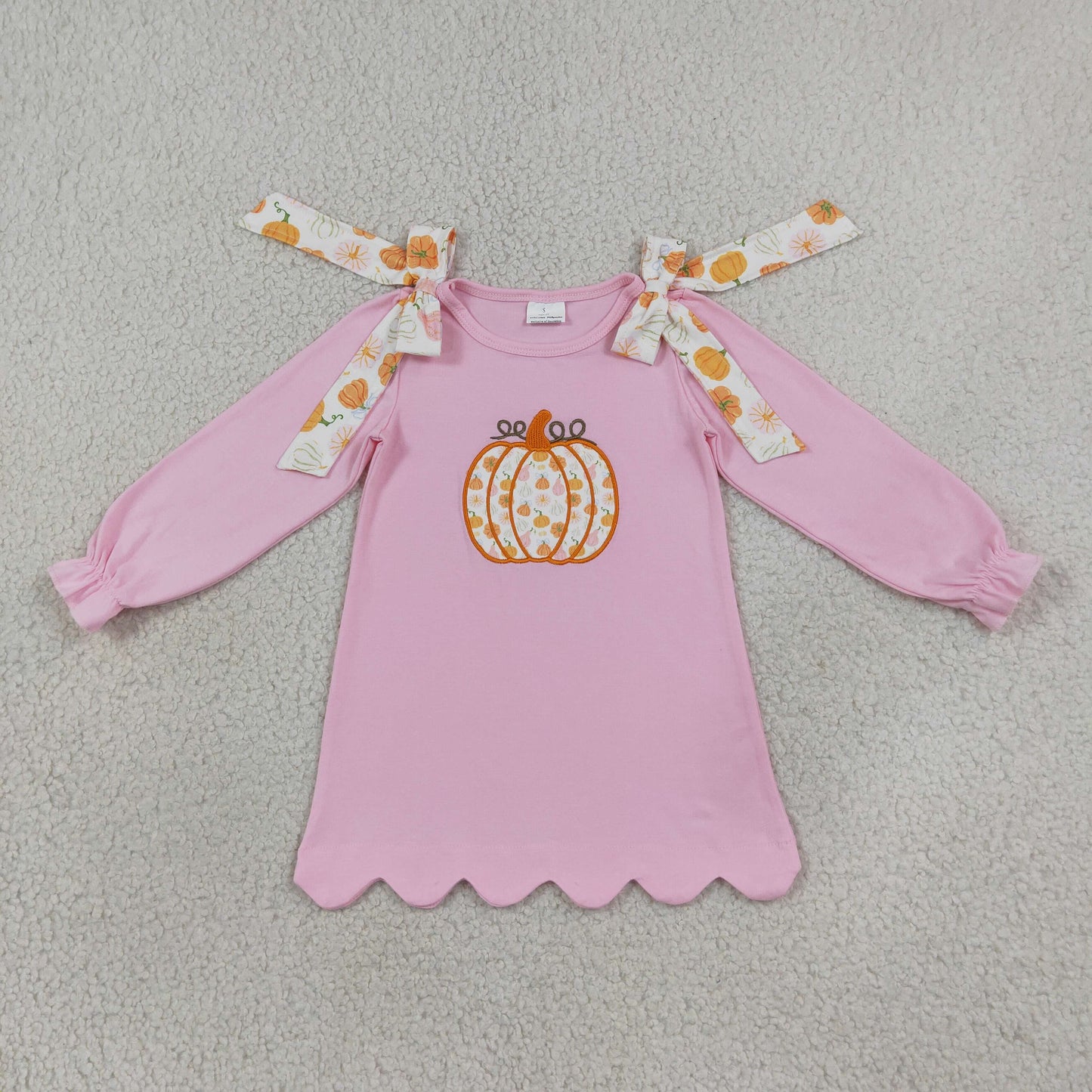 RTS NO MOQ Sibling milk silk Embroidery Pumpkins Baby Girls Collar Tunic Bows Skirt Fall Clothes Sets Dresses