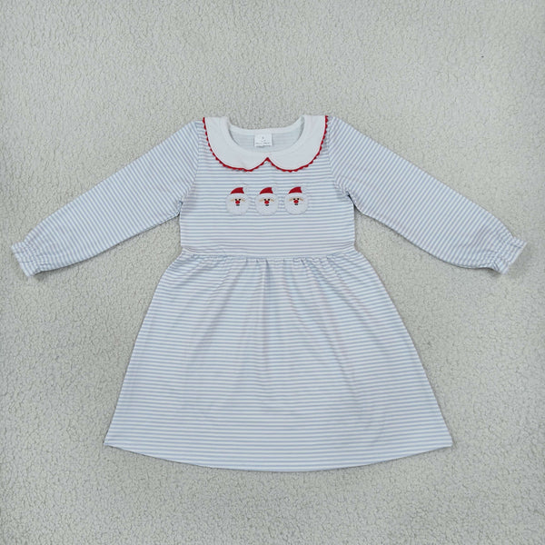 RTS NO MOQ Sibling milk silk Embroidered Baby Girls Christmas Santa Embroidery Stripe Dress And Baby Romper Set
