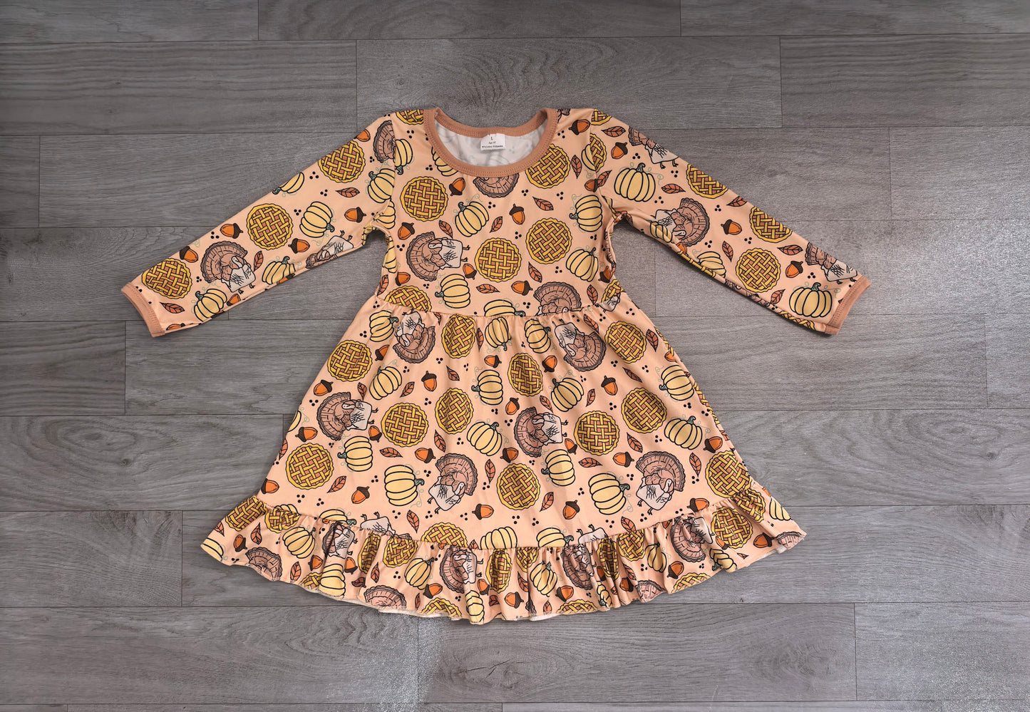 GLD1691 Sample No Moq Baby Girls Pumpkins Turkey Thanksgivings Ruffle Knee Length Dress