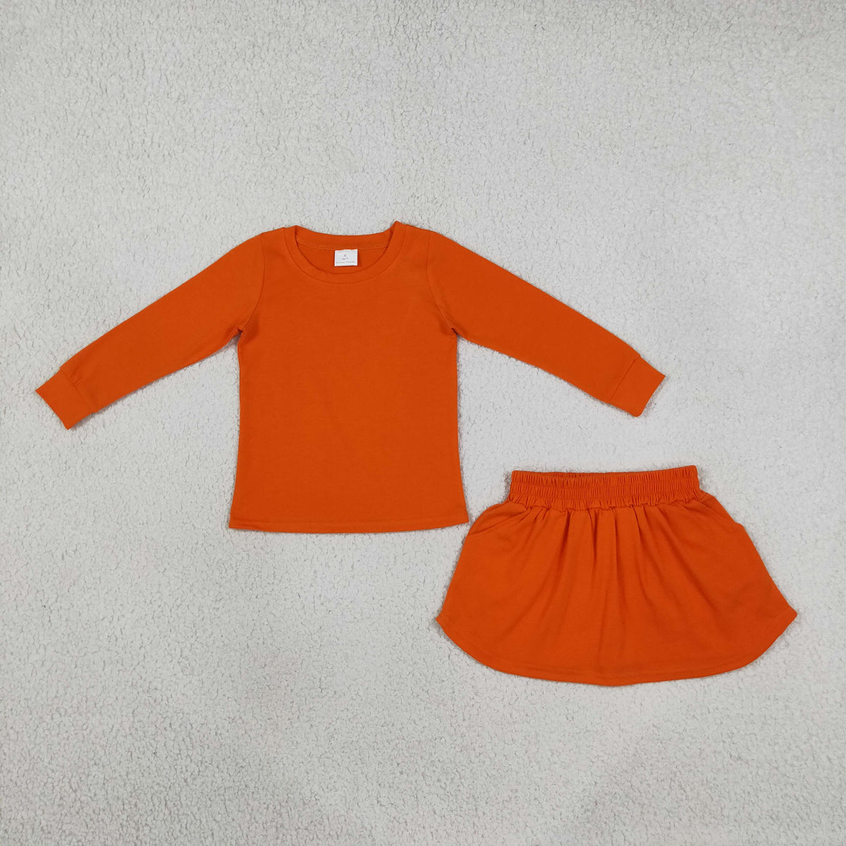 RTS NO MOQ （In stock）GLD1696 cotton Baby Girls Caramel Long Sleeve Top Pockets Skirt Short 2Pcs Clothes Sets