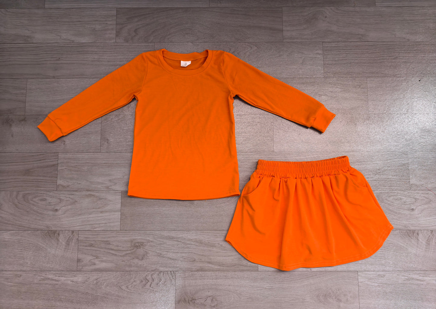 GLD1696 Sample No Moq cotton Baby Girls Caramel Long Sleeve Top Pockets Skirt Short 2Pcs Clothes Sets
