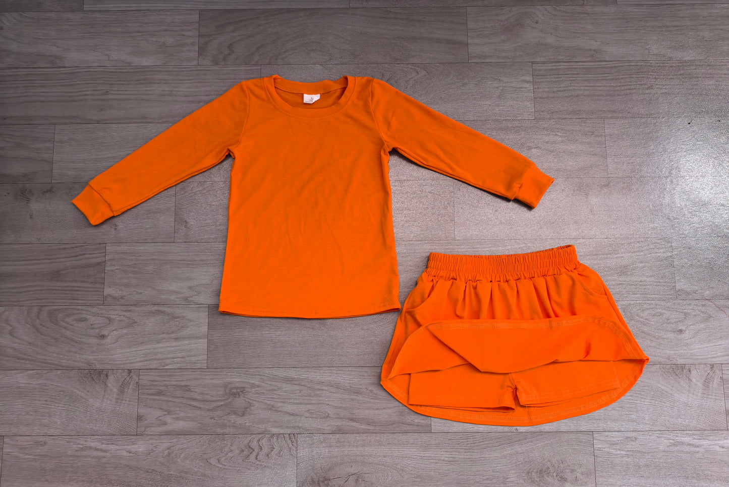 GLD1696 Sample No Moq cotton Baby Girls Caramel Long Sleeve Top Pockets Skirt Short 2Pcs Clothes Sets