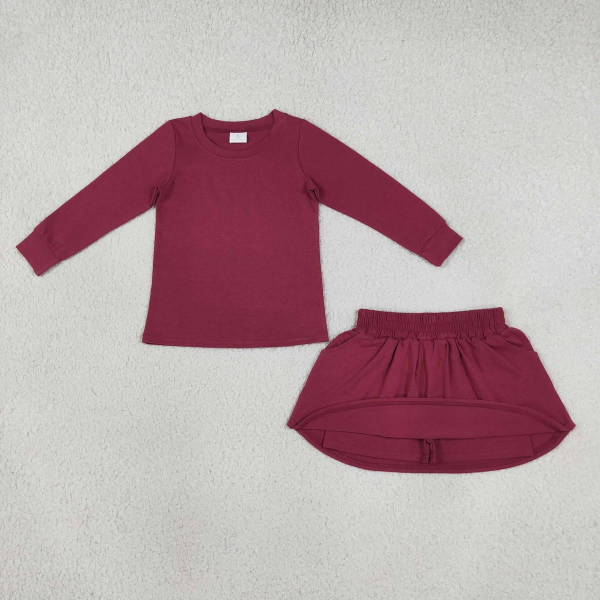 RTS NO MOQ （In stock）GLD1697 cotton Baby Girls Plum Long Sleeve Top Pockets Skirt Short Clothes Sets