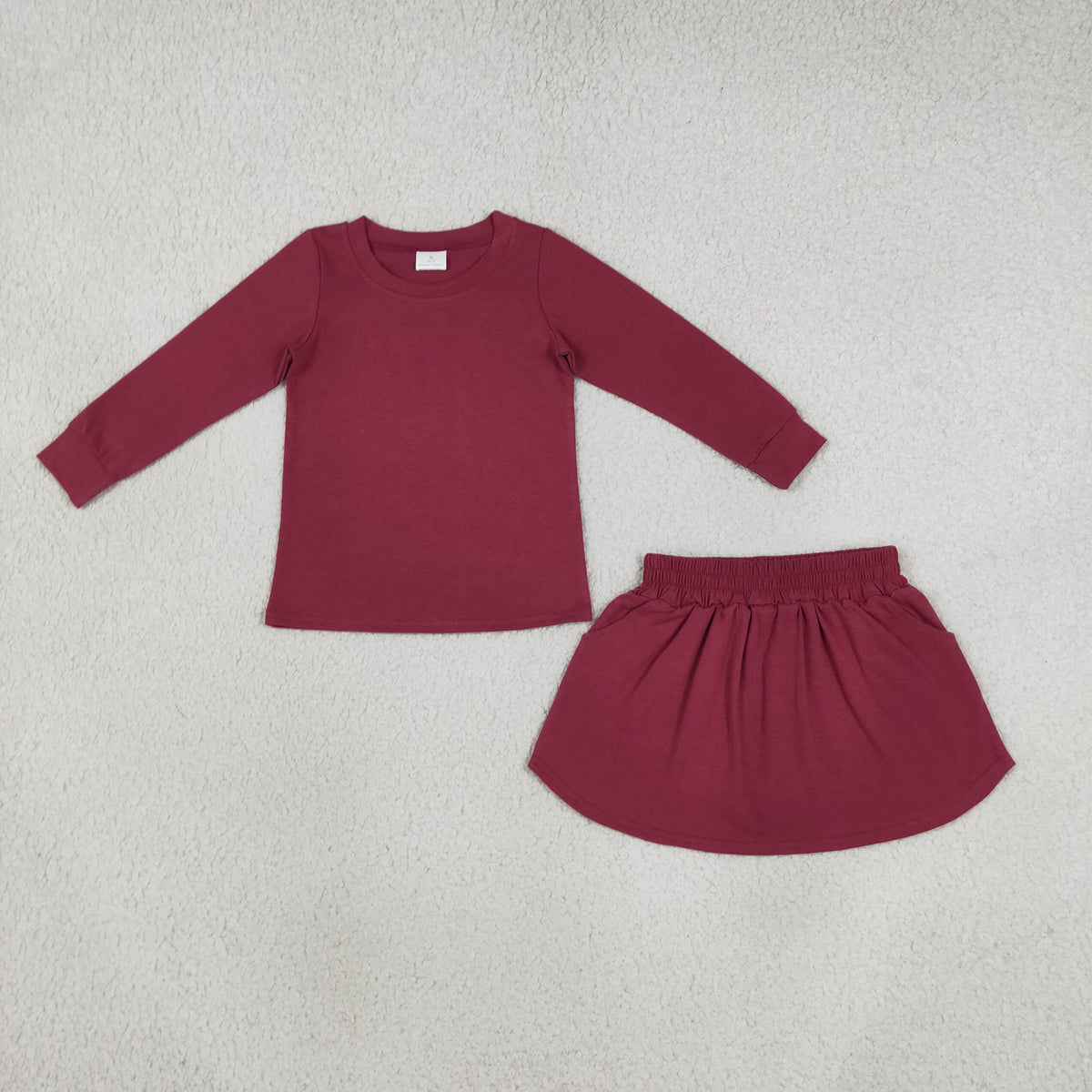 RTS NO MOQ （In stock）GLD1697 cotton Baby Girls Plum Long Sleeve Top Pockets Skirt Short Clothes Sets
