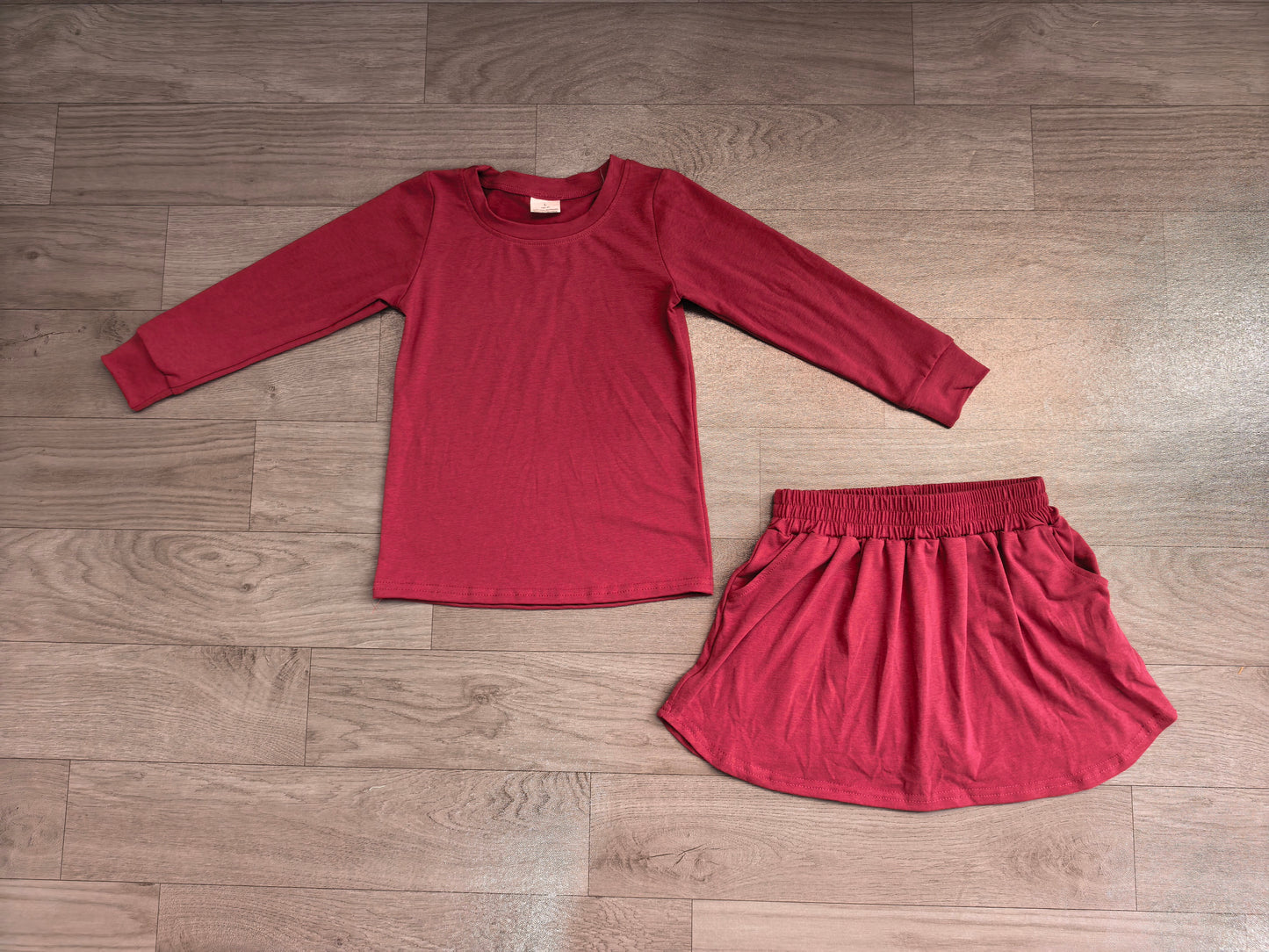 GLD1697 Sample No Moq cotton Baby Girls Plum Long Sleeve Top Pockets Skirt Short Clothes Sets