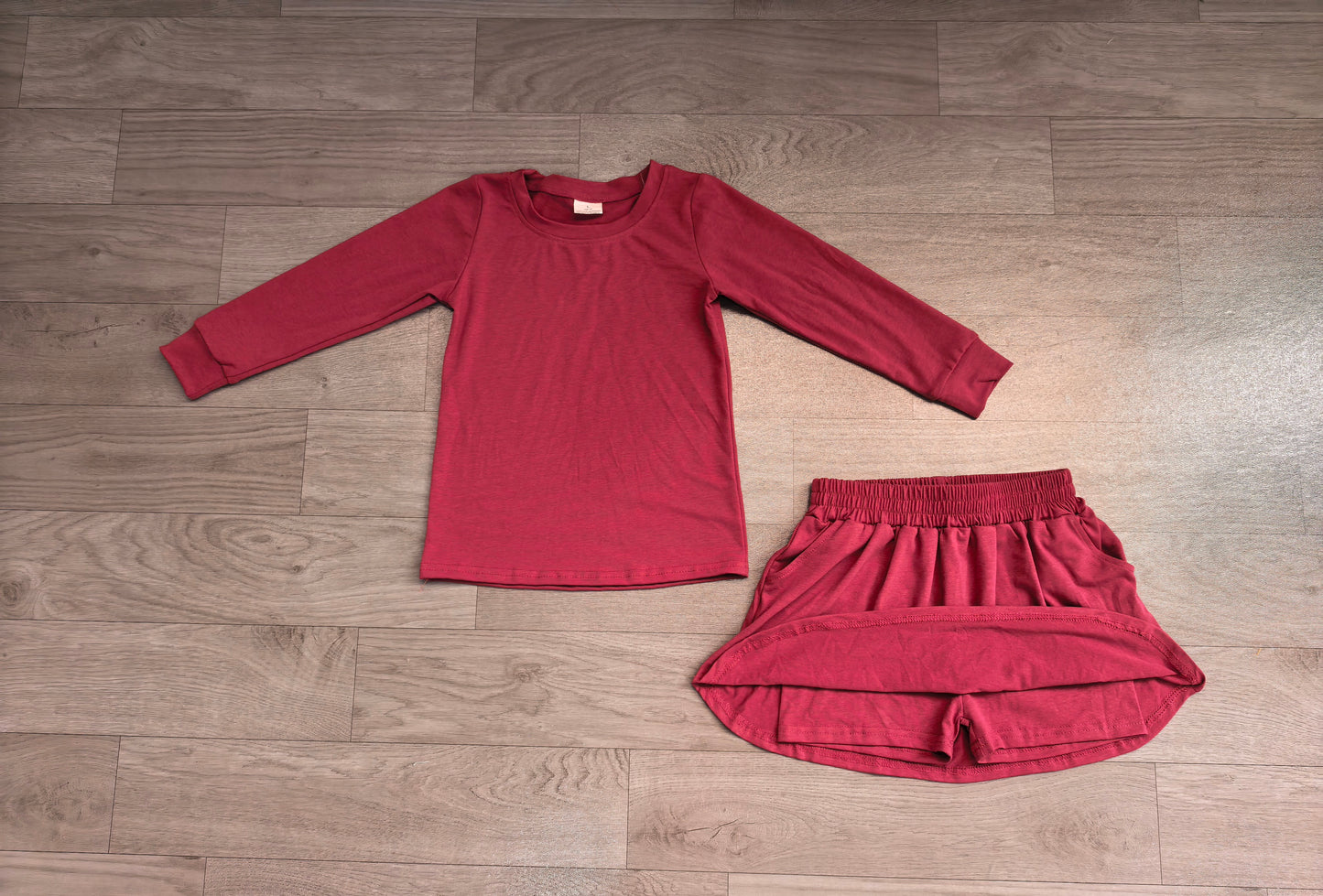GLD1697 Sample No Moq cotton Baby Girls Plum Long Sleeve Top Pockets Skirt Short Clothes Sets