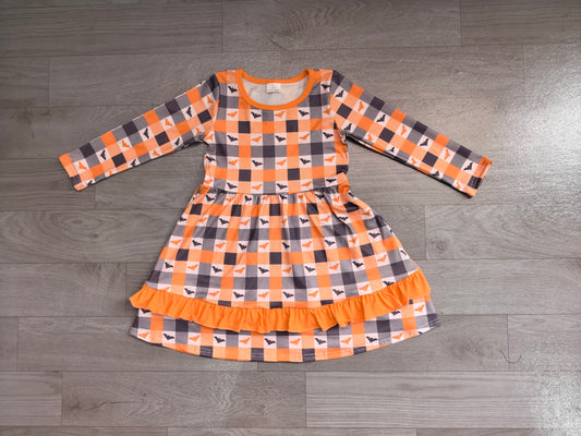 GLD1707 Sample No Moq Baby Girls Bats Checked Ruffle Halloweens Knee Length Dress