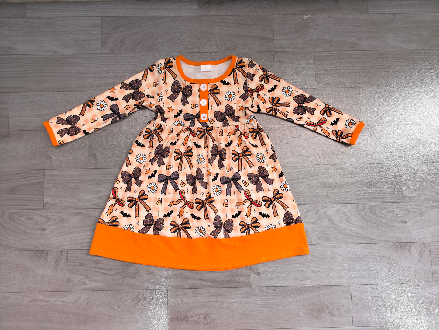 GLD1708 Sample No Moq Baby Girls Flowers Bats Button Ruffle Halloweens Knee Length Dress