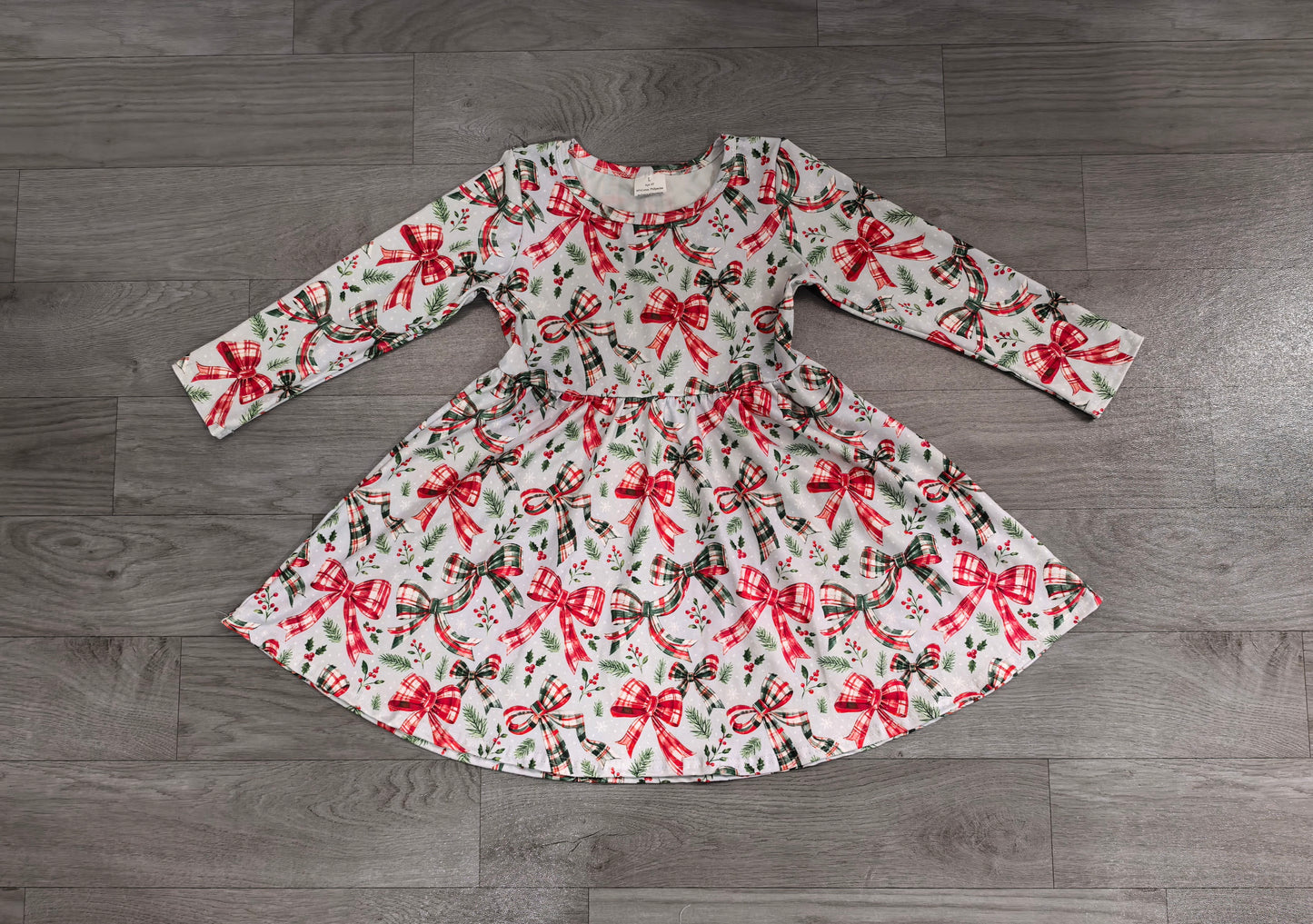 GLD1709 Sample No Moq milk silkBaby Girls Green Red Plaid Check Print Bow Floral Long Sleeve Knee Length Christmas Casual Daily Dress