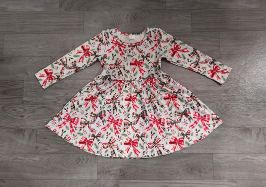 GLD1709 Sample No Moq milk silkBaby Girls Green Red Plaid Check Print Bow Floral Long Sleeve Knee Length Christmas Casual Daily Dress