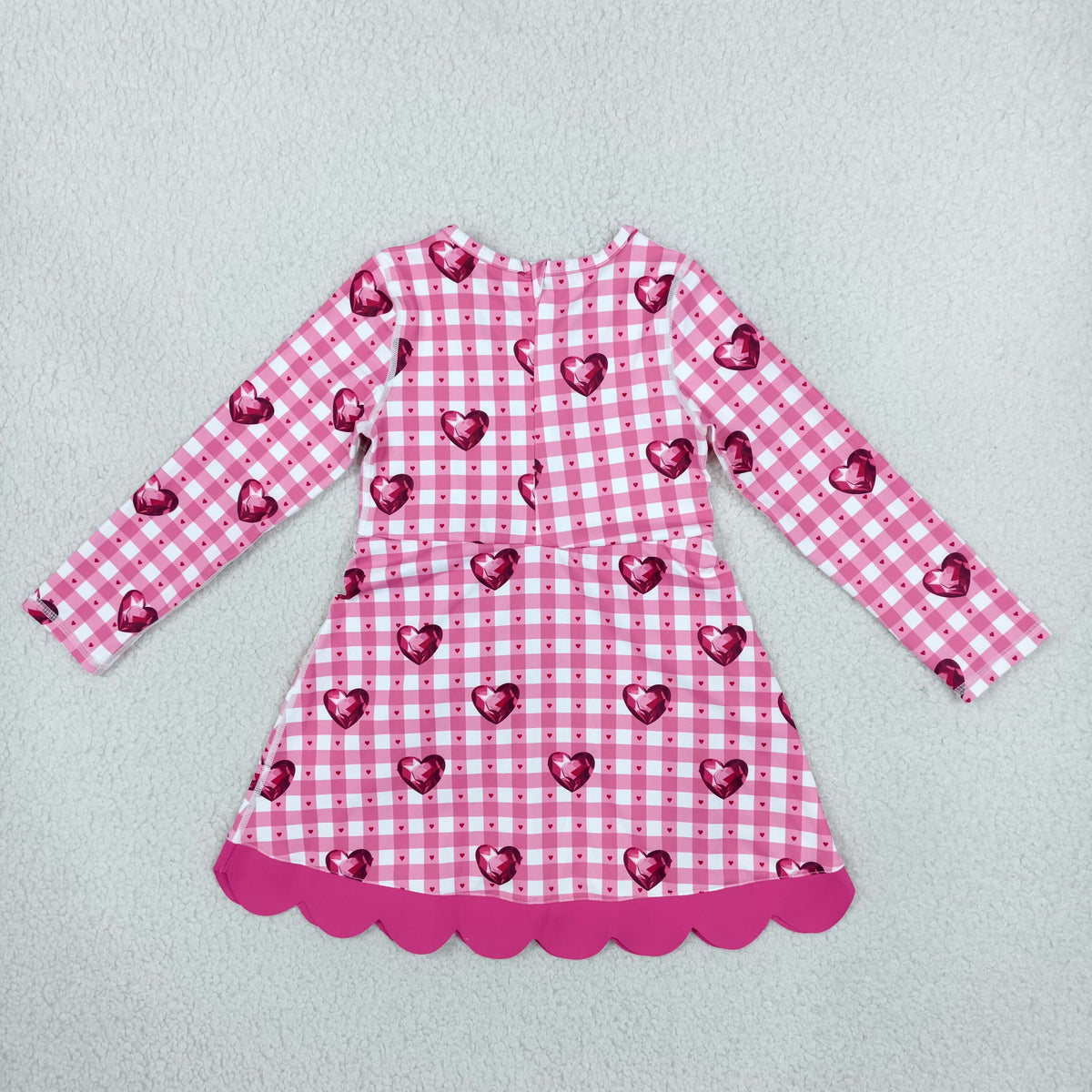 RTS NO MOQ （In stock）yoga fabric GLD1750 Yoga Baby Girls Valentines Day Long Sleeve Dress Checked Heart Print Bow Ruffle Hem Yoga Active Dress