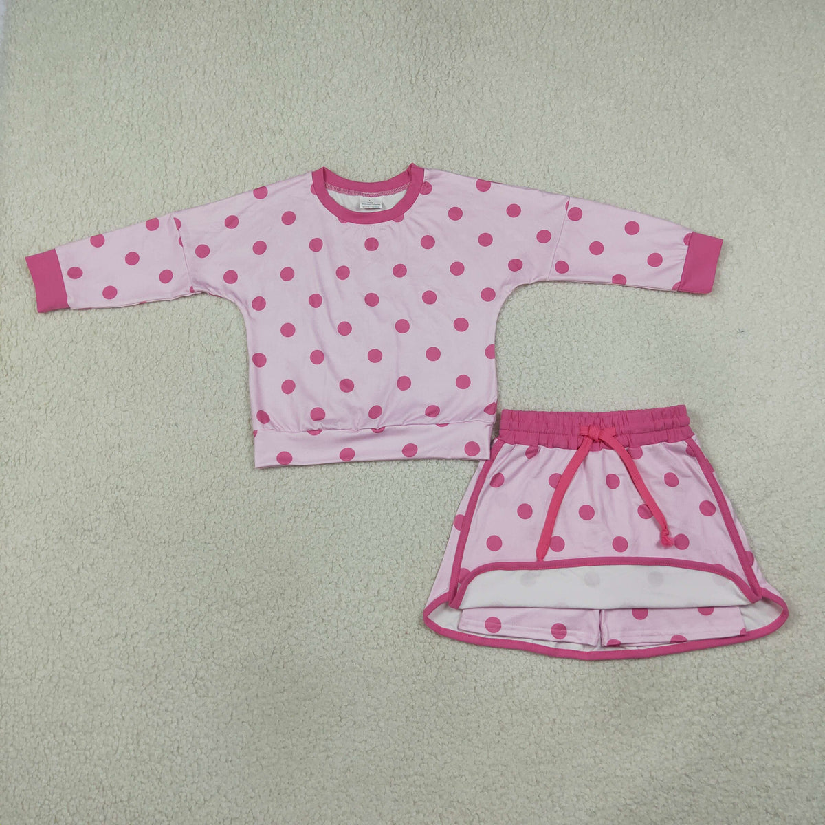 RTS NO MOQ （In stock）milk silk GLD1765 Baby Girls Pink Polka Dot Long Sleeve Sweatshirt And Drawstring Skort Clothes Sets