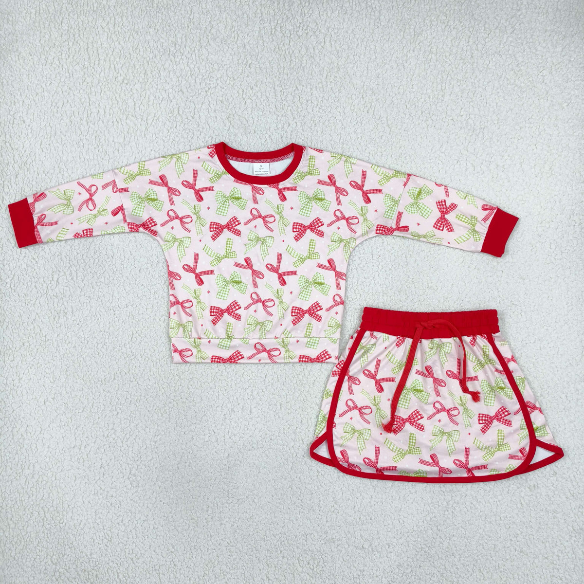 RTS NO MOQ （In stock）milk silk GLD1774 Baby Girls Long Sleeve Colorful Bows Top Skort Short Set