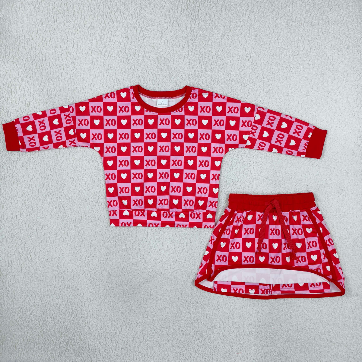 RTS NO MOQ （In stock）milk silk GLD1826 Baby Girls Cute Hearts Print Long Sleeve Top Short Skirt Casual Outfit Set