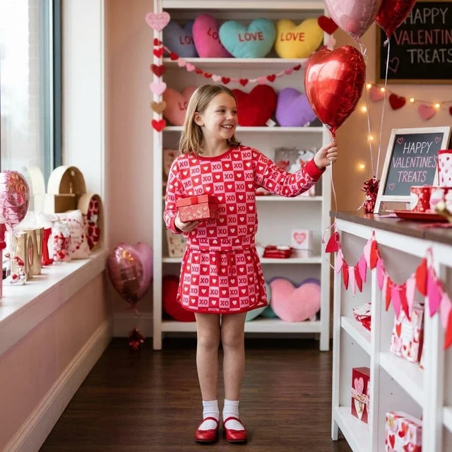RTS NO MOQ （In stock）milk silk GLD1826 Baby Girls Cute Hearts Print Long Sleeve Top Short Skirt Casual Outfit Set