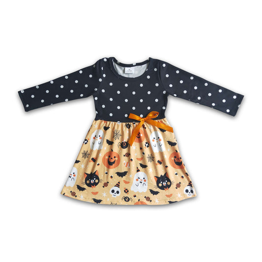 GLDD0040 Baby Girls Winter Dress Ghost Pumpkin Bat Polka Dot Halloween Dress