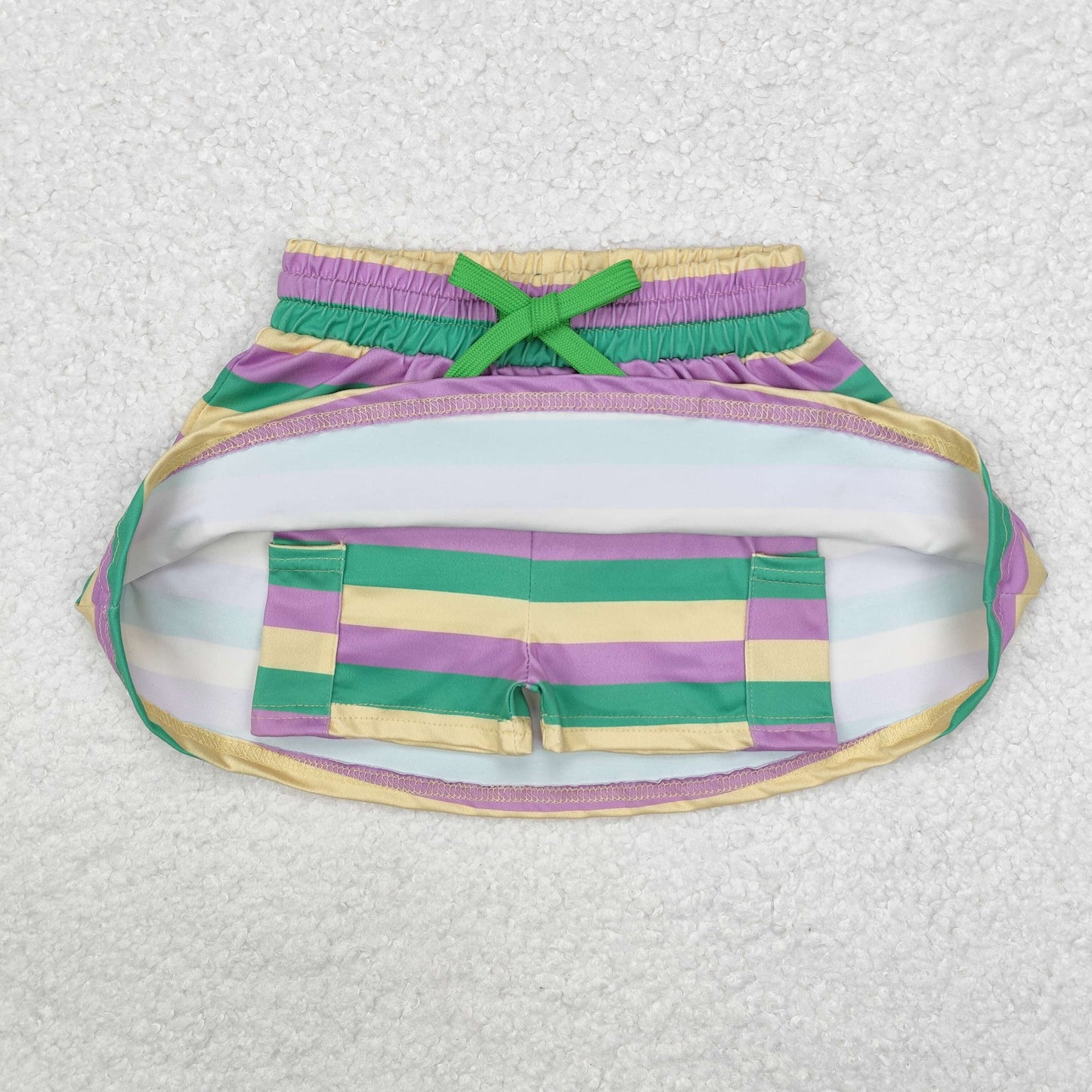 GLK0037  Yellow purple green stripe girls mardi gras skirt
