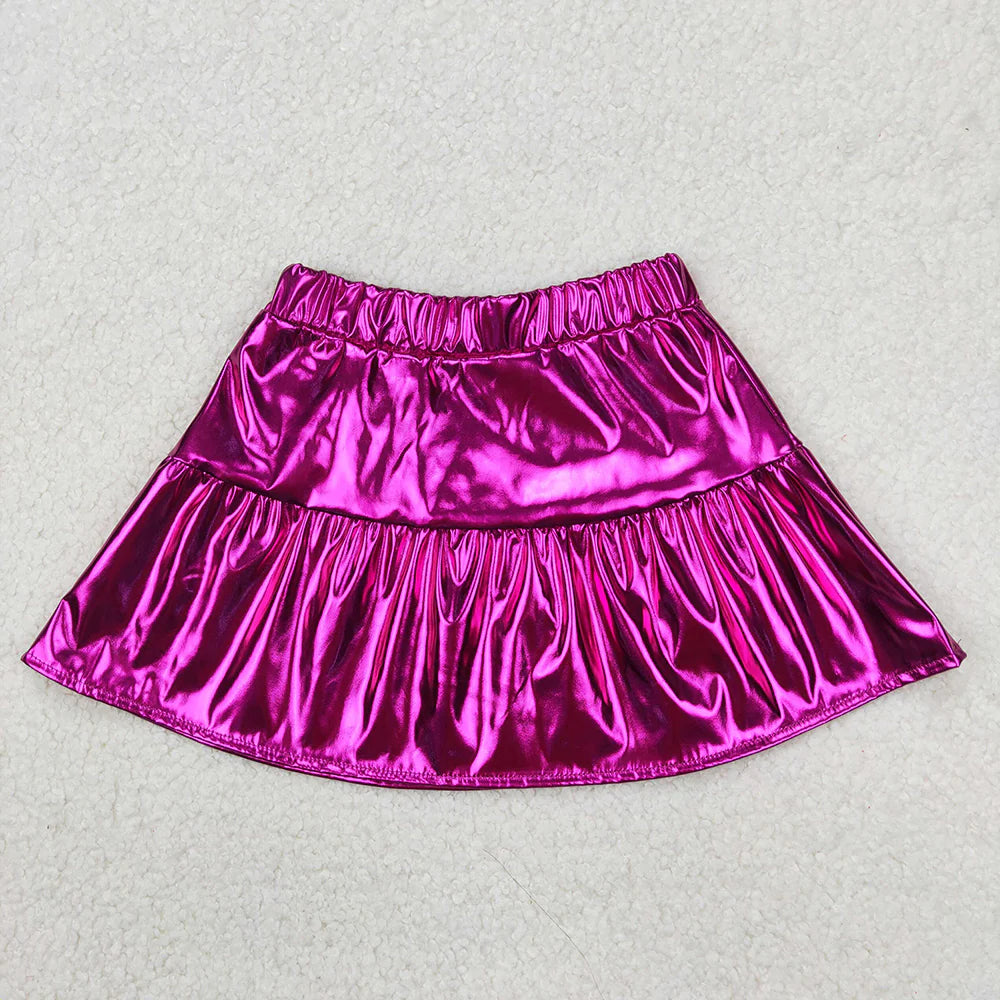 11.15 RTS 3 Colors Sibling Baby Girls Leather Metallic Skirts Bottoms